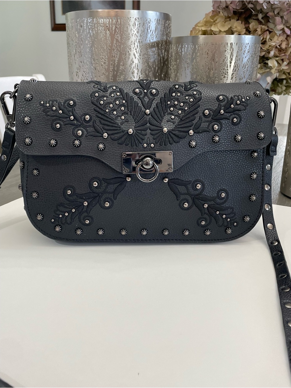 Desigual Women’s Black Embroidered Stud Crossbody Bag